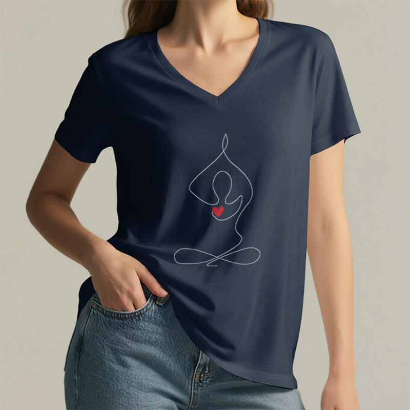 Olivenorma Yoga Meditation Spiritual Pose V-Neck T-Shirt - image 3