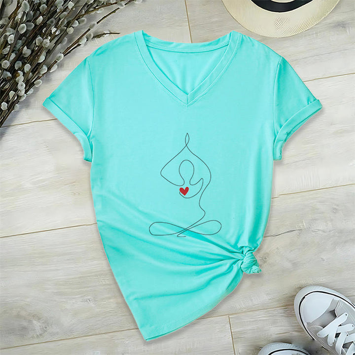 Olivenorma Yoga Meditation Spiritual Pose V-Neck T-Shirt - Lake Blue - 2XL - image 22
