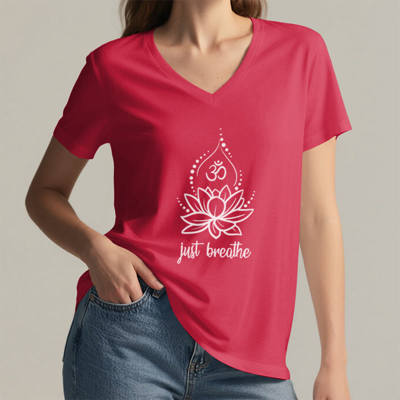Olivenorma "Just Breathe"  Yoga Meditation V-Neck T-Shirt - image 13