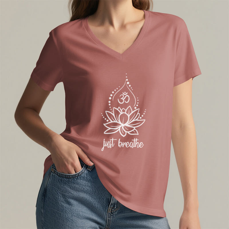 Olivenorma "Just Breathe"  Yoga Meditation V-Neck T-Shirt - image 17