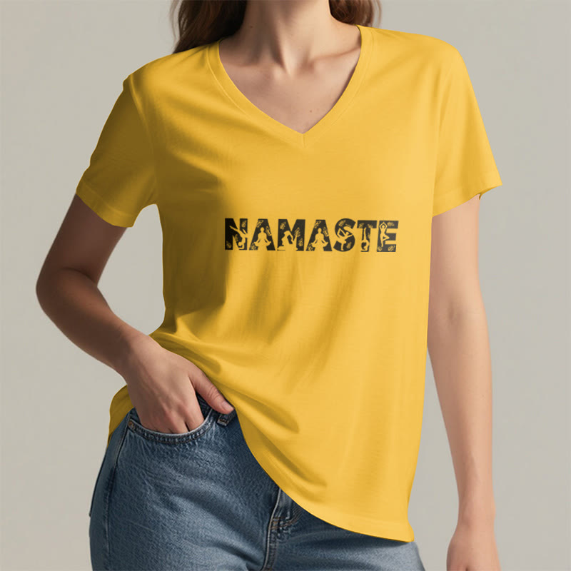 Olivenorma Minimalist Yoga Namaste Pose V-Neck T-Shirt - image 17