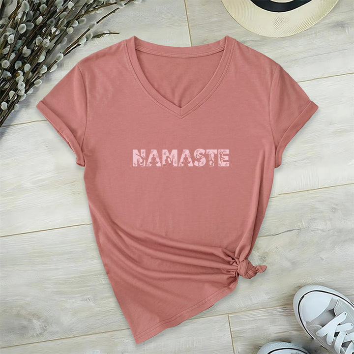 Olivenorma Minimalist Yoga Namaste Pose V-Neck T-Shirt - Pink - 2XL - image 18