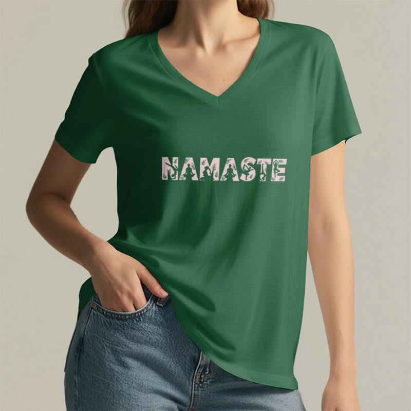 Olivenorma Minimalist Yoga Namaste Pose V-Neck T-Shirt - image 9