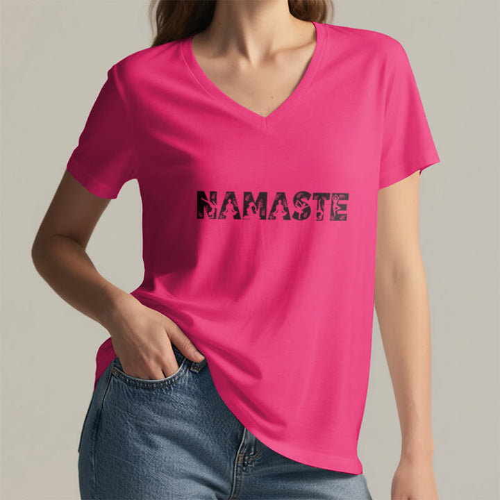 Olivenorma Minimalist Yoga Namaste Pose V-Neck T-Shirt - image 21