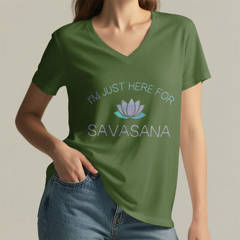 Olivenorma Here for Savasana Yoga V-Neck T-Shirt - image 13