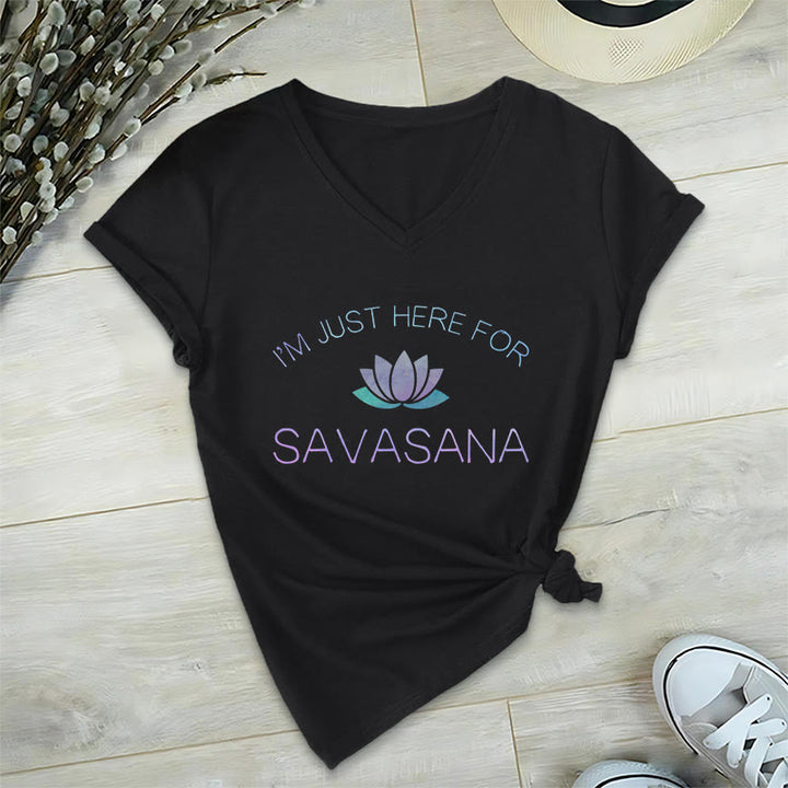 Olivenorma Here for Savasana Yoga V-Neck T-Shirt - Black - 2XL - image 0