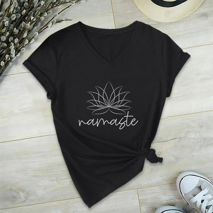 Olivenorma Yoga Meditation Namaste V-Neck T-Shirt - Black - 2XL - image 2