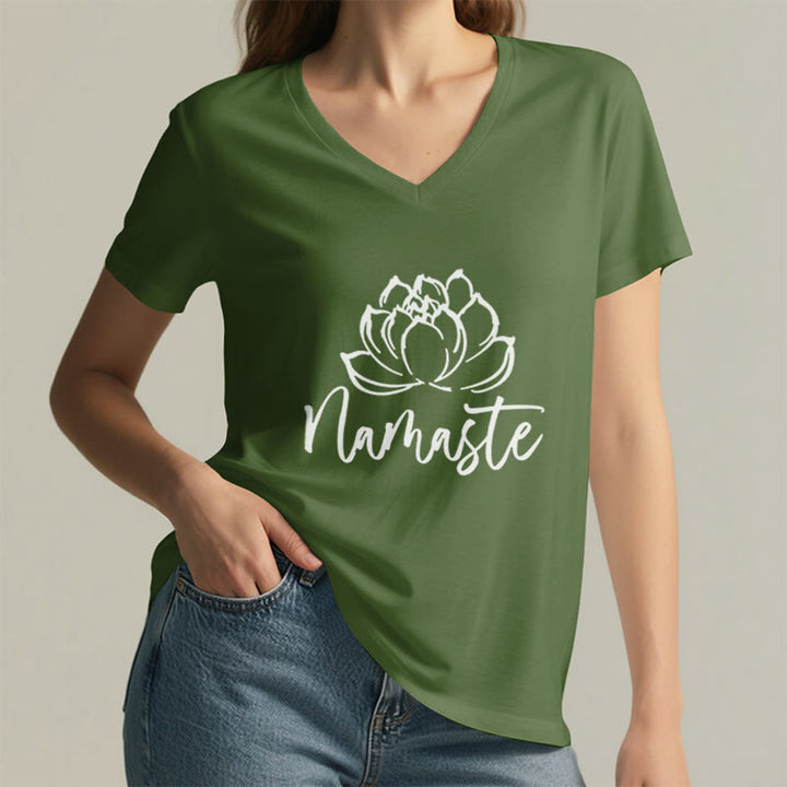 Olivenorma Lotus Yoga Meditation Namaste V-Neck T-Shirt - image 17