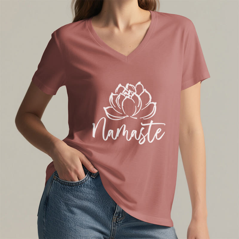 Olivenorma Lotus Yoga Meditation Namaste V-Neck T-Shirt - image 3