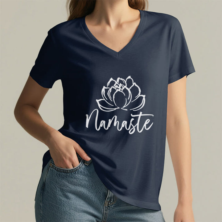Olivenorma Lotus Yoga Meditation Namaste V-Neck T-Shirt - image 13