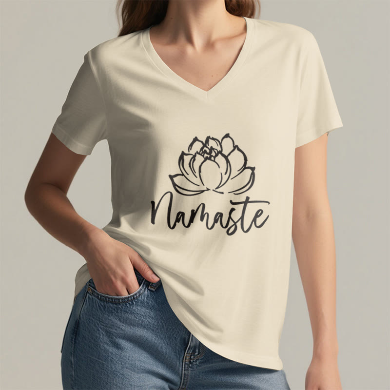Olivenorma Lotus Yoga Meditation Namaste V-Neck T-Shirt - image 9