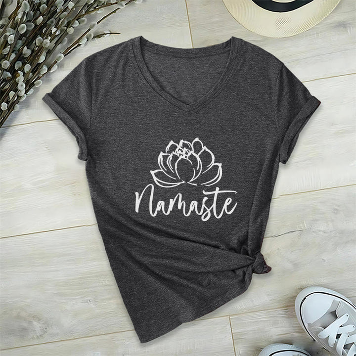 Olivenorma Lotus Yoga Meditation Namaste V-Neck T-Shirt - Gray - 2XL - image 6