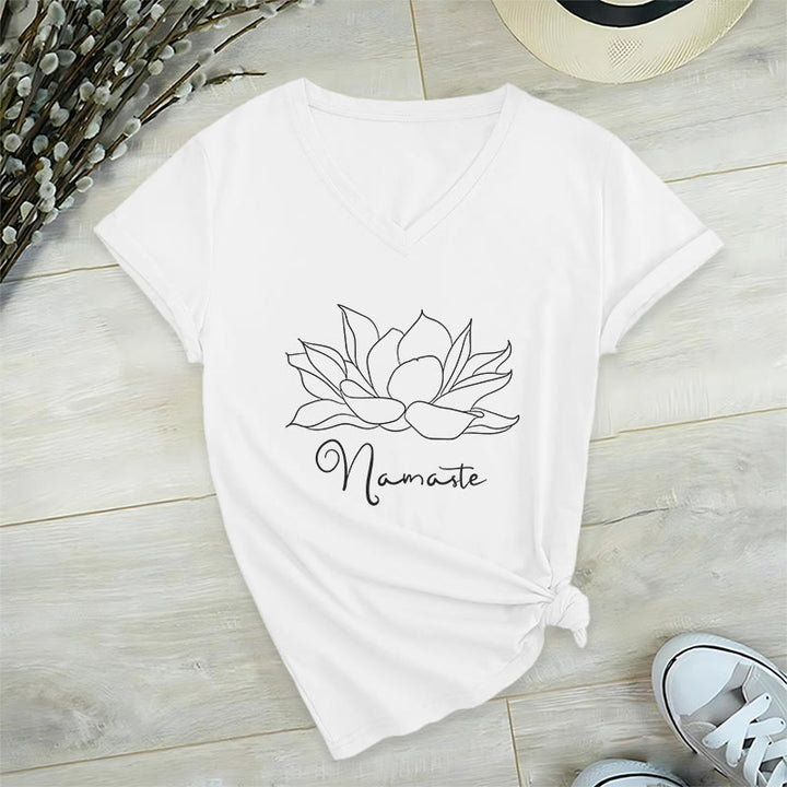 Olivenorma Oversized Namaste Yoga V-Neck T-Shirt - White - 2XL - image 10