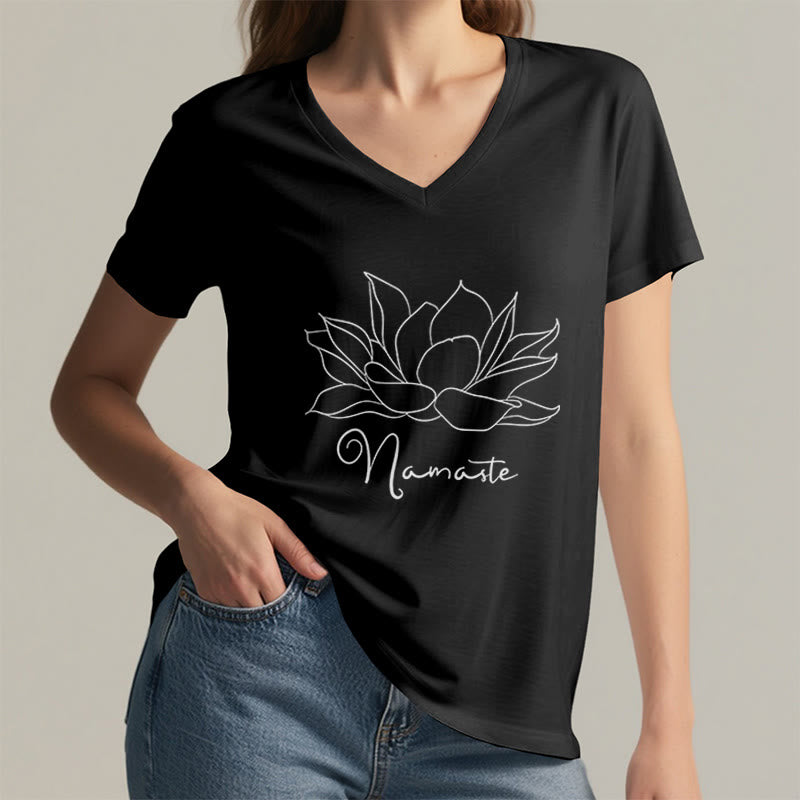 Olivenorma Oversized Namaste Yoga V-Neck T-Shirt - image 7