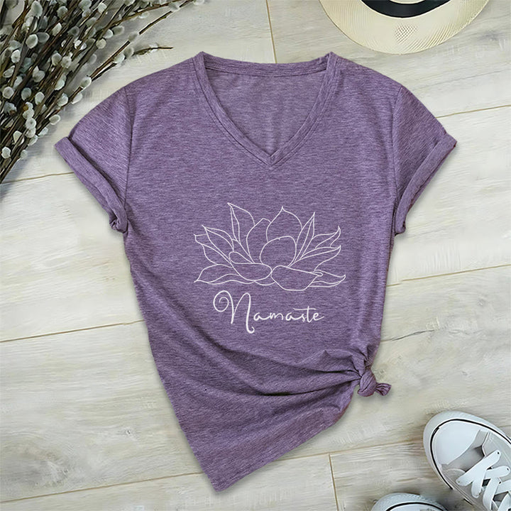 Olivenorma Oversized Namaste Yoga V-Neck T-Shirt - Purple - 2XL - image 24