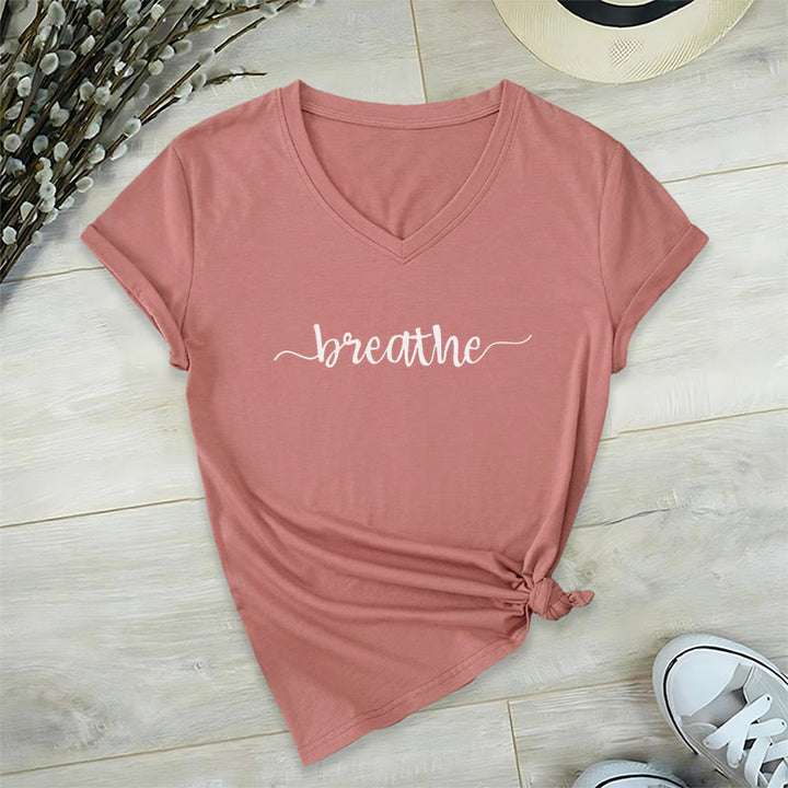 Olivenorma Breathe Yoga Meditation V-Neck T-Shirt - Pink - 2XL - image 0