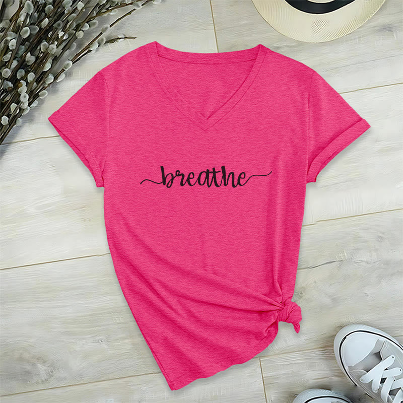 Olivenorma Breathe Yoga Meditation V-Neck T-Shirt - Rose Red - 2XL - image 22