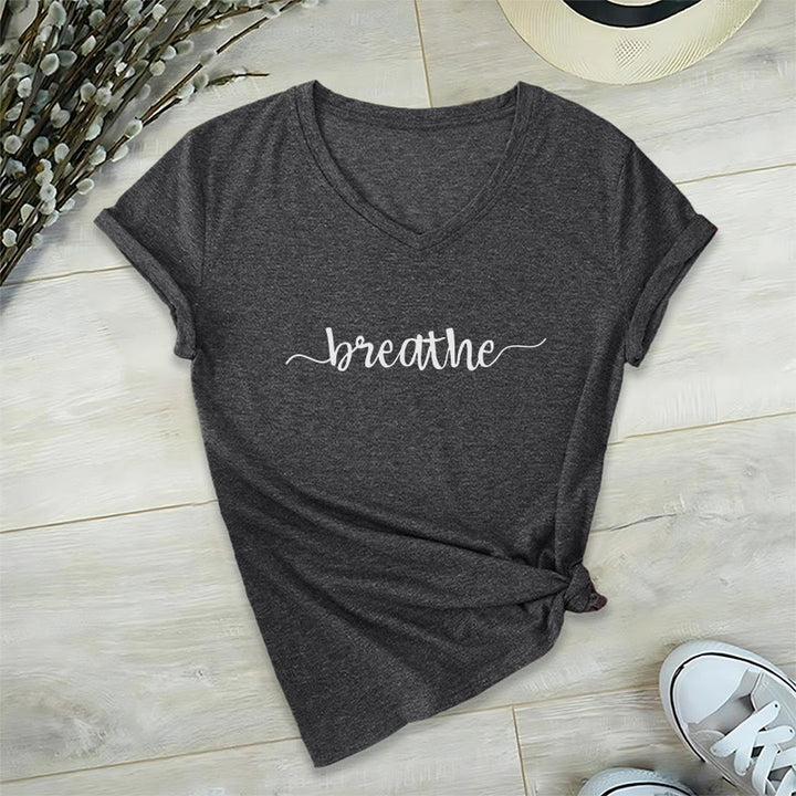 Olivenorma Breathe Yoga Meditation V-Neck T-Shirt - Gray - 2XL - image 8