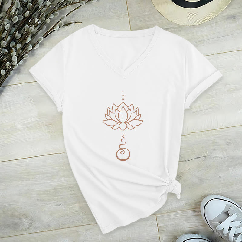 Olivenorma Unalome Lotus Yoga V-Neck T-Shirt - White - 2XL - image 10