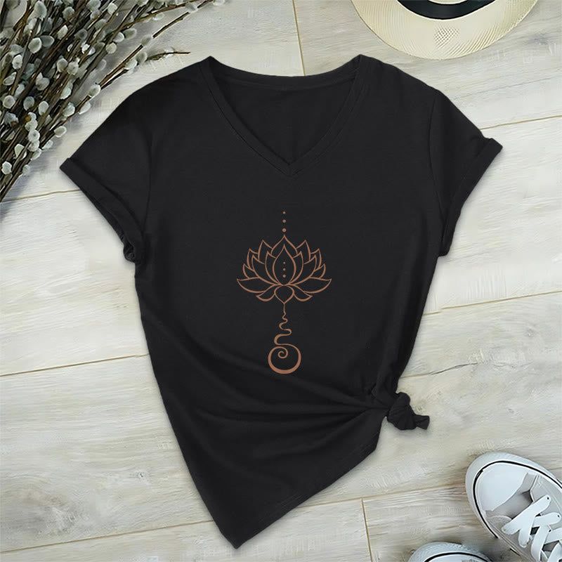 Olivenorma Unalome Lotus Yoga V-Neck T-Shirt - Black - 2XL - image 6