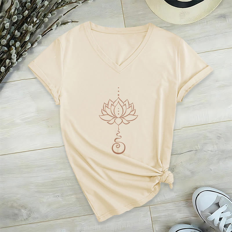 Olivenorma Unalome Lotus Yoga V-Neck T-Shirt - Khaki - 2XL - image 0