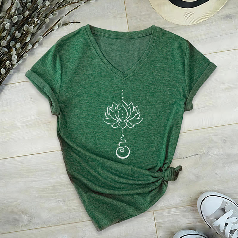 Olivenorma Unalome Lotus Yoga V-Neck T-Shirt - Dark Green - 2XL - image 14