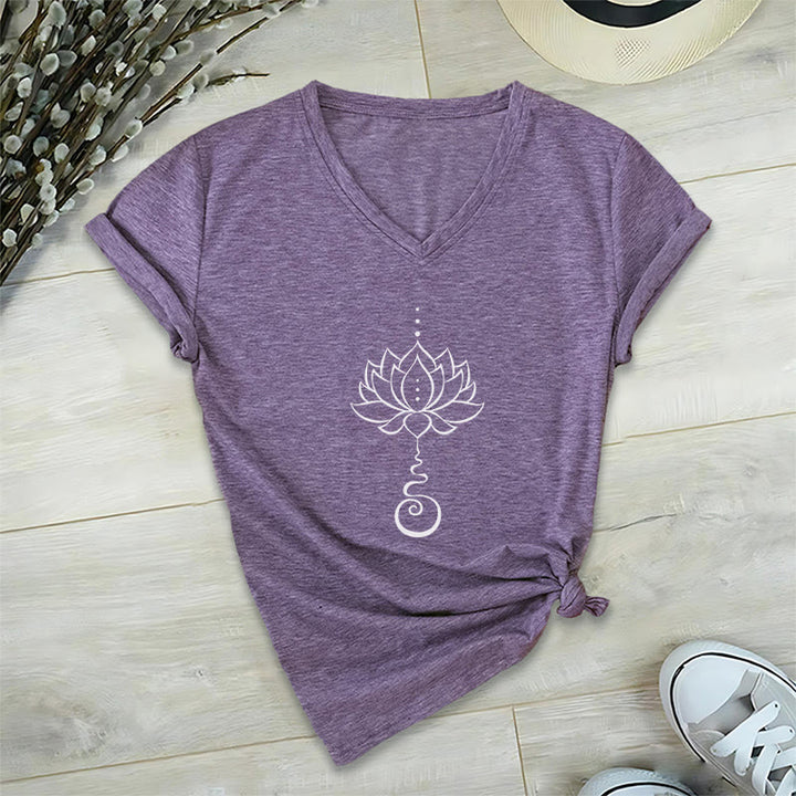 Olivenorma Unalome Lotus Yoga V-Neck T-Shirt - Purple - 2XL - image 24