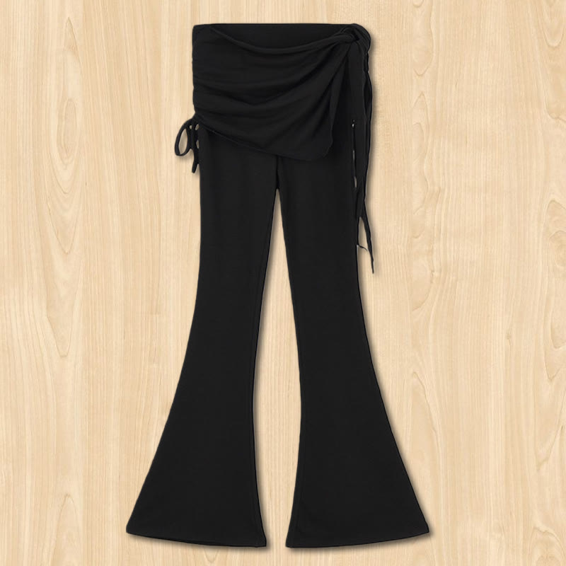 Olivenorma Women's Elegant High-Waist Tie-Detail Flare Pants - Black - L - image 5