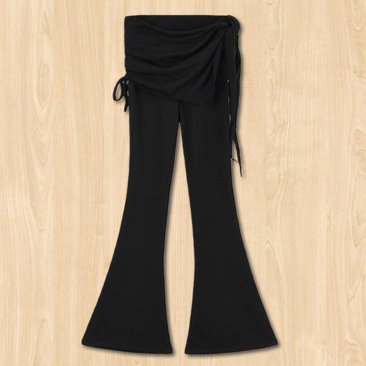 Olivenorma Women's Elegant High-Waist Tie-Detail Flare Pants - Black - L - image 5