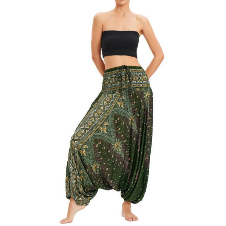 Olivenorma Women's Bohemian Wide Leg Yoga Pants - Peacock Dark Green - image 0