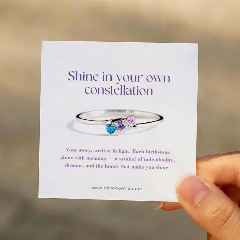 Olivenorma S925 Sterling Silver Birthstone Diamond Gift Card Ring - image 2