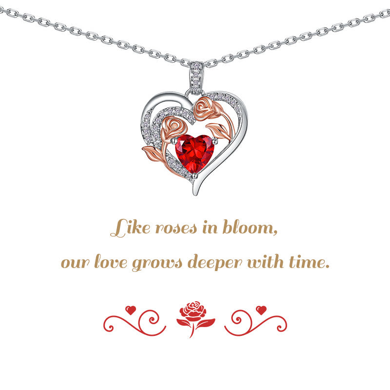 Olivenorma Double Roses Flower Heart Birthstone Gift Card Necklace - image 0