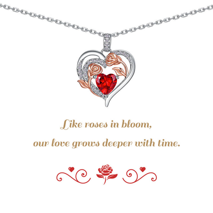 Olivenorma Double Roses Flower Heart Birthstone Gift Card Necklace - image 0