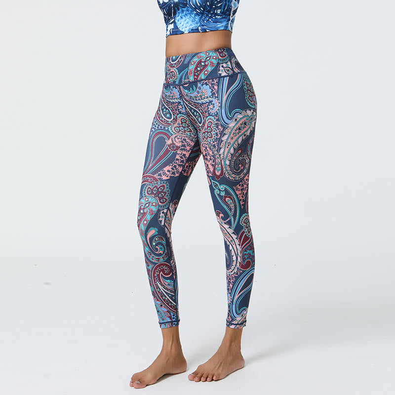 Olivenorma High-Waisted Mystic Blue Paisley Print Yoga Pants - XL - image 1