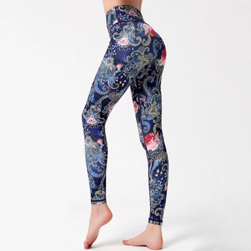 Olivenorma High-Waisted Vintage Flower Print Yoga Pants - XL - image 0