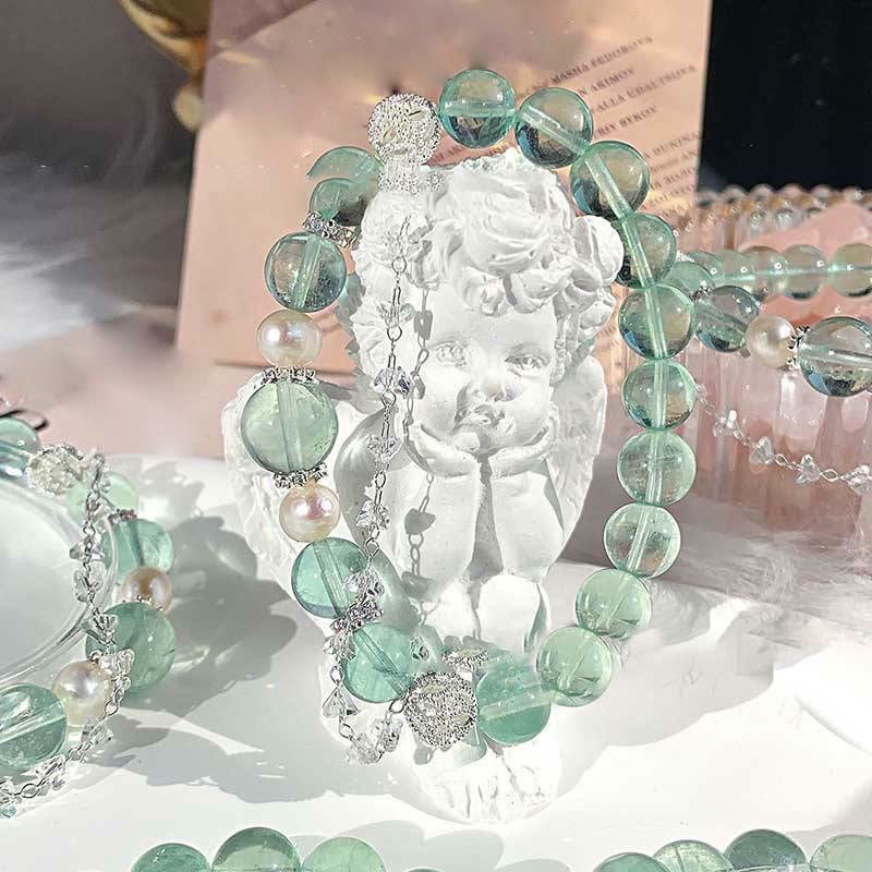 Olivenorma Fluorite Beaded Clear Crystal Pendant Bracelet - Fluorite & Clear Crystal - image 0