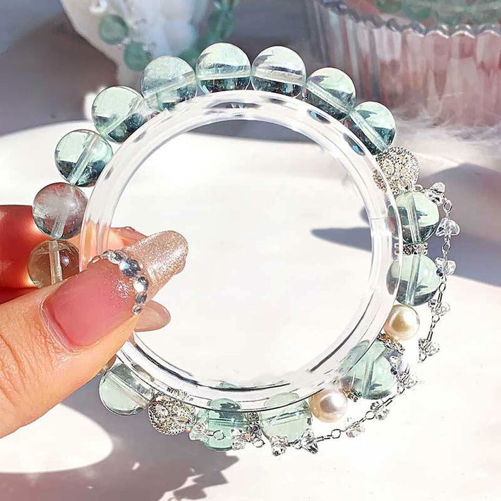 Olivenorma Fluorite Beaded Clear Crystal Pendant Bracelet - image 3