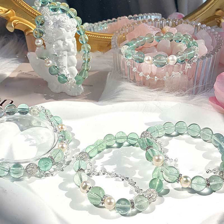 Olivenorma Fluorite Beaded Clear Crystal Pendant Bracelet - image 2