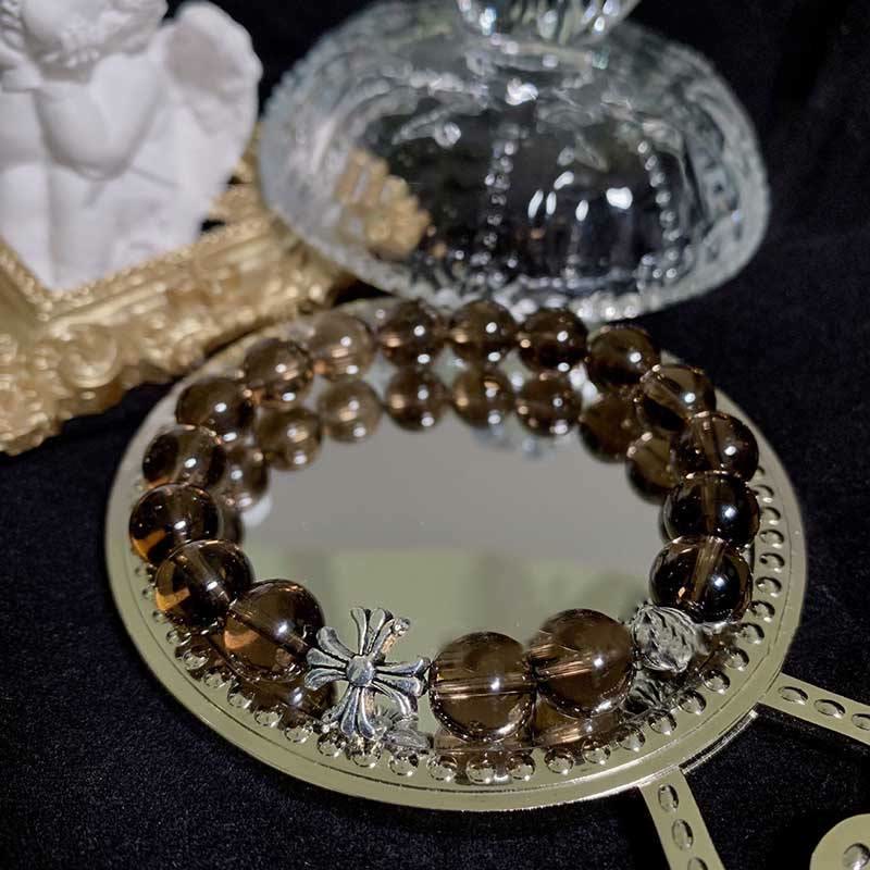 Olivenorma Smoky Quartz Beaded Cross Pendant Bracelet - Smoky Quartz - image 0