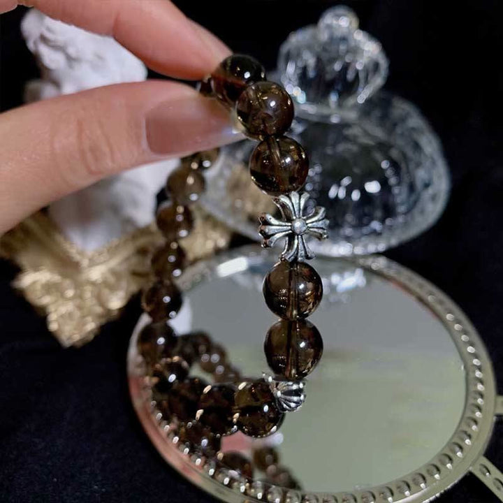 Olivenorma Smoky Quartz Beaded Cross Pendant Bracelet - image 2