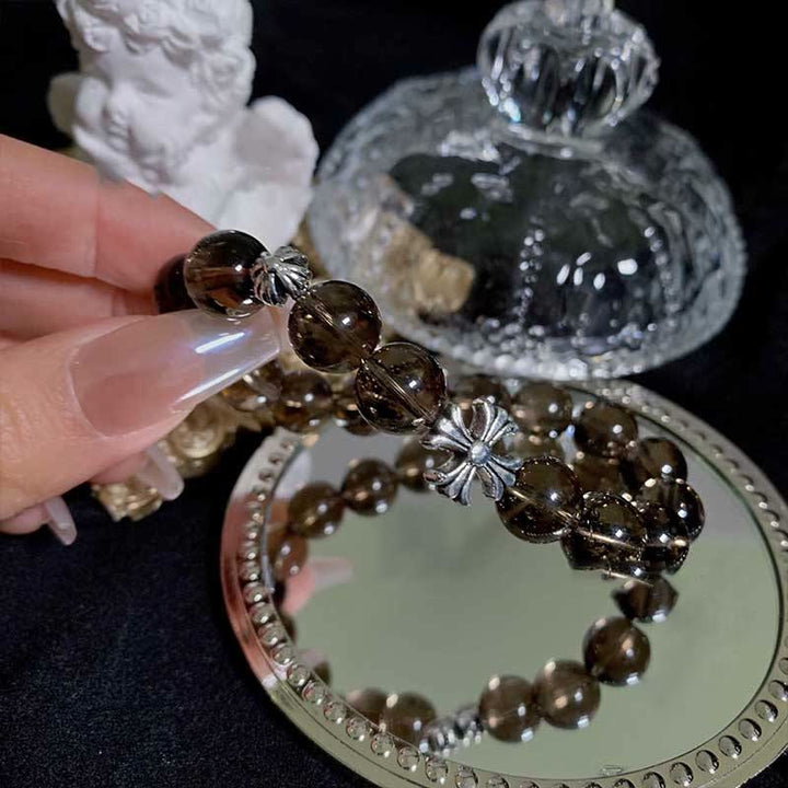 Olivenorma Smoky Quartz Beaded Cross Pendant Bracelet - image 3