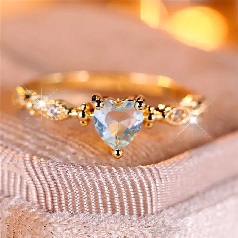 FREE Today: Desire Heart Cut Blue Zircon Engagement Bride Wedding Ring - US 10 - image 0