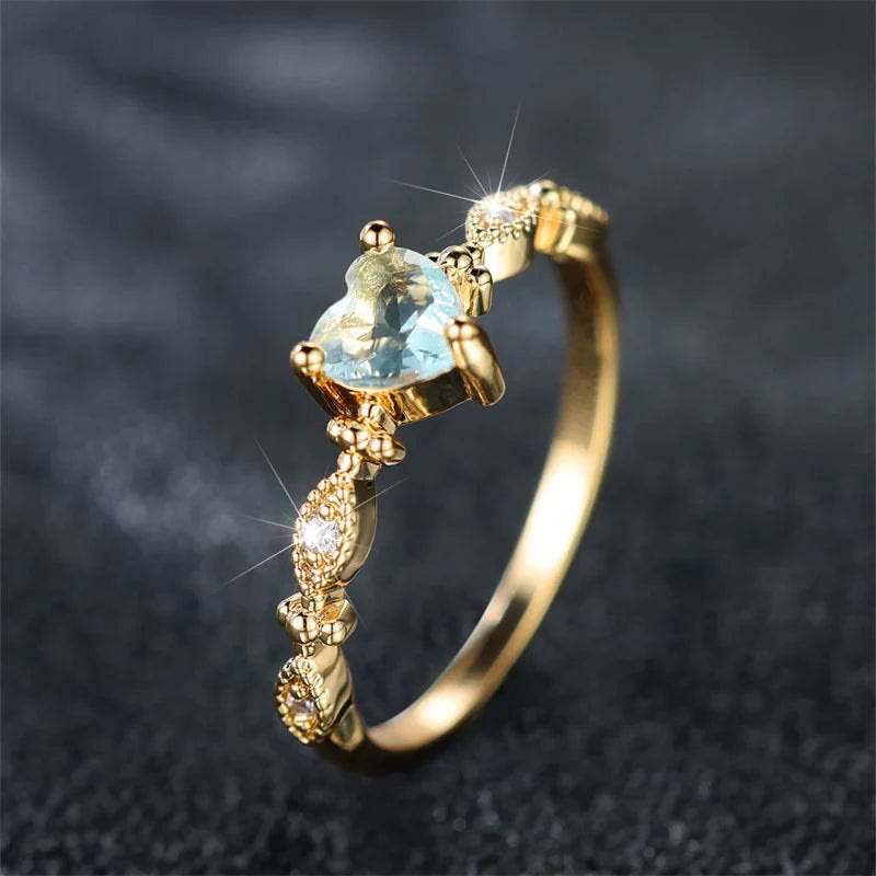 FREE Today: Desire Heart Cut Blue Zircon Engagement Bride Wedding Ring - image 2