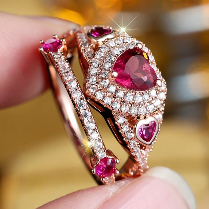 FREE Today: 2Pcs Heart Cut Rose Red Zircon Stone Wedding Ring Set - image 2