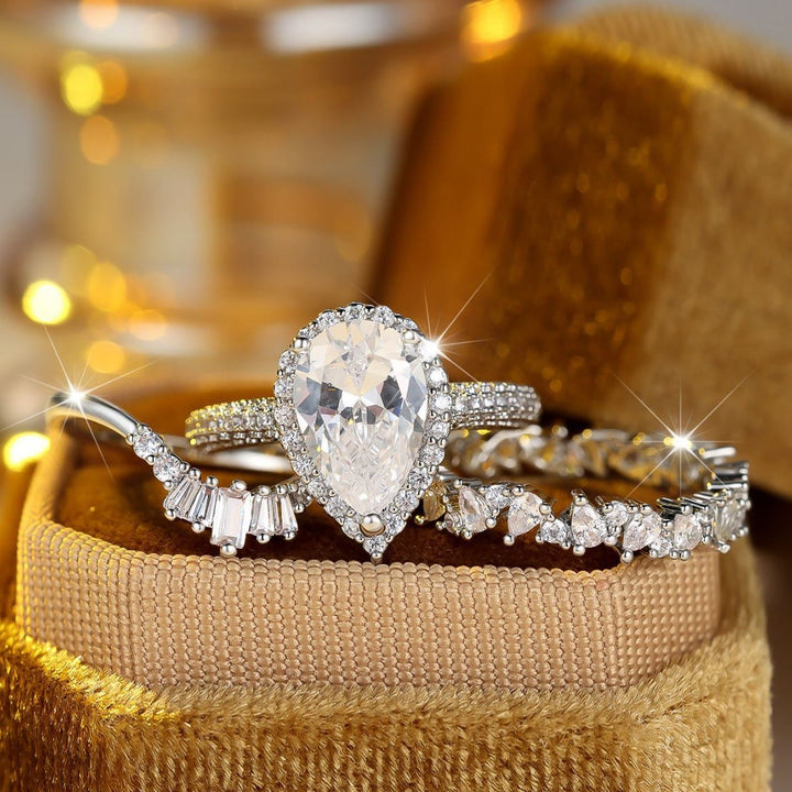 FREE Today: 3PC Pear Cut Cubic Zircon Bridal Wedding Ring Set - image 3