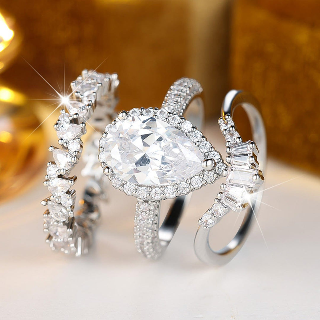 FREE Today: 3PC Pear Cut Cubic Zircon Bridal Wedding Ring Set - image 1