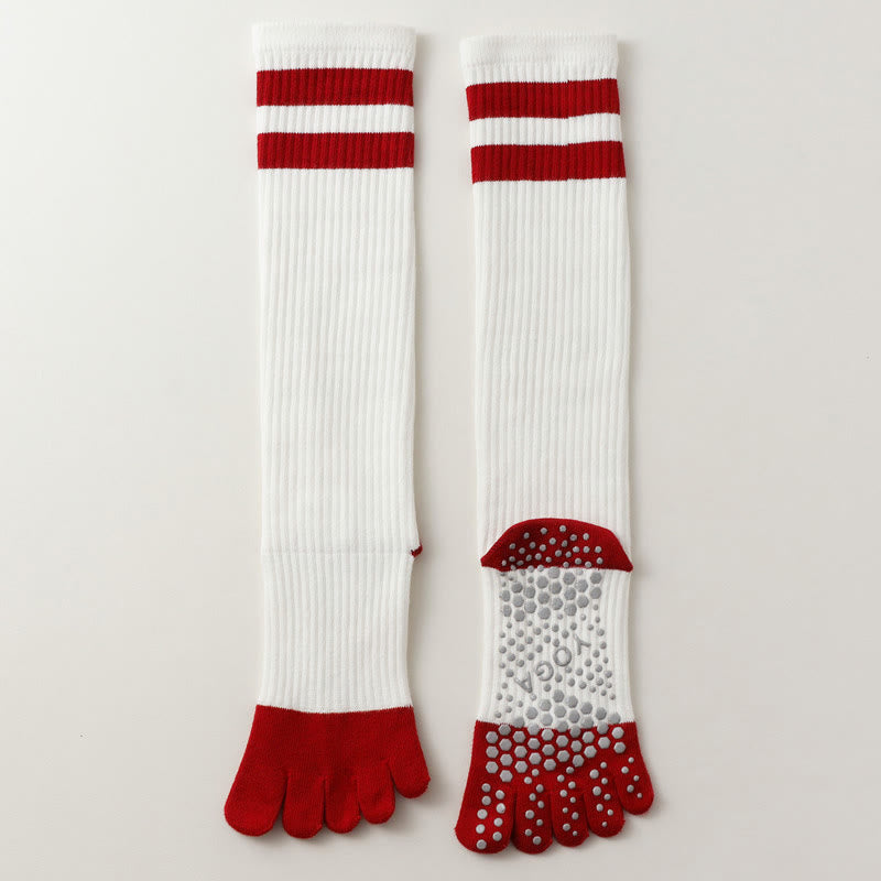 Olivenorma Five-Toe Breathable Toe Separation Non-Slip Grip Pilates Barre Fitness Socks for Women with Cotton Comfort Design Yoga Socks - Red - 10 Pairs - image 1