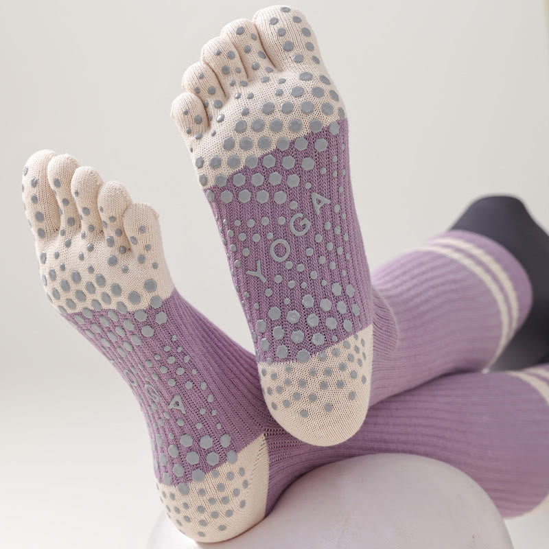 Olivenorma Five-Toe Breathable Toe Separation Non-Slip Grip Pilates Barre Fitness Socks for Women with Cotton Comfort Design Yoga Socks - image 7