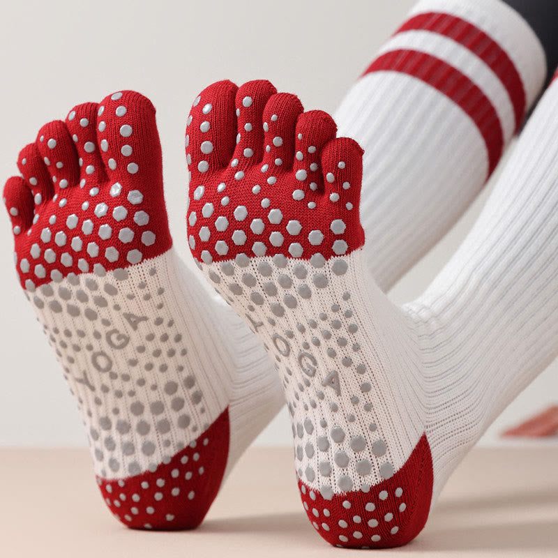 Olivenorma Five-Toe Breathable Toe Separation Non-Slip Grip Pilates Barre Fitness Socks for Women with Cotton Comfort Design Yoga Socks - image 2