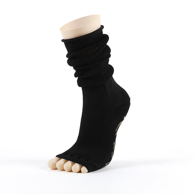 Olivenorma Open-Toe Five-Toe Breathable Toe Separation Non-Slip Grip Pilates Fitness Socks with Cotton Comfort & Stable Traction Yoga Socks - Black - 5 Pairs - image 3